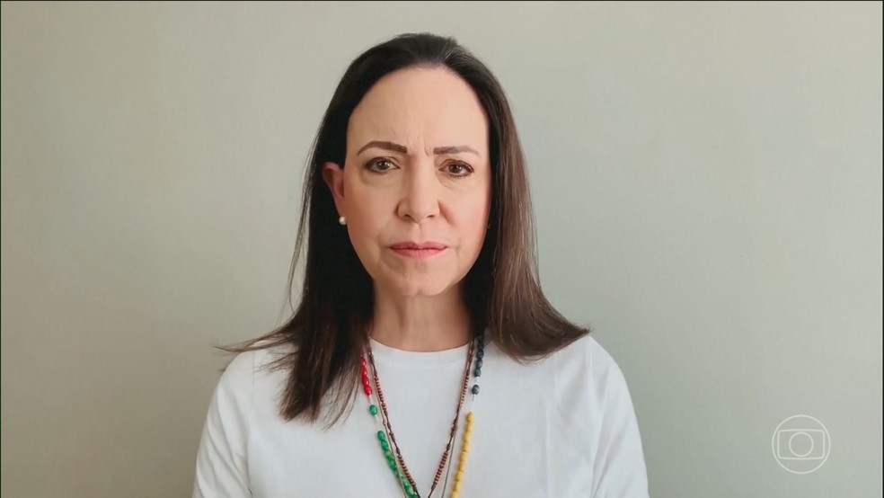 María Corina Machado, líder da oposição na Venezuela — Foto: Jornal Nacional/ Reprodução