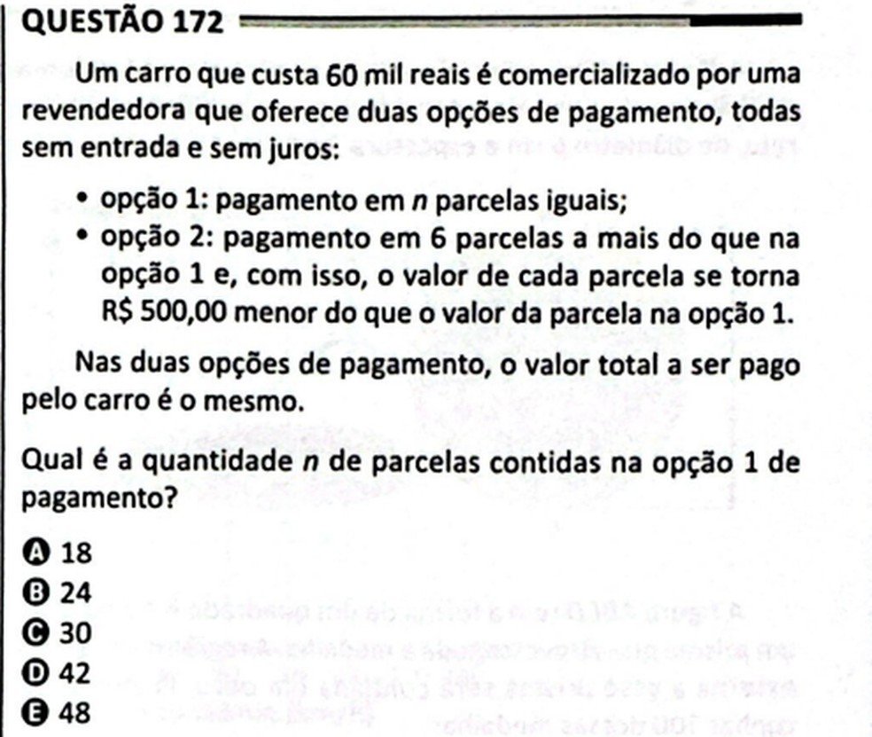 Questão sobre parcelamento do Enem 2025 — Foto: Reprodução