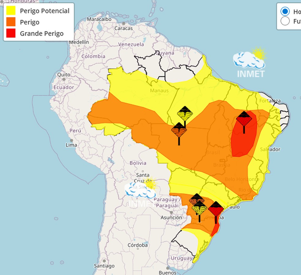 Mapa com alerta de chuvas intensas — Foto: Inmet