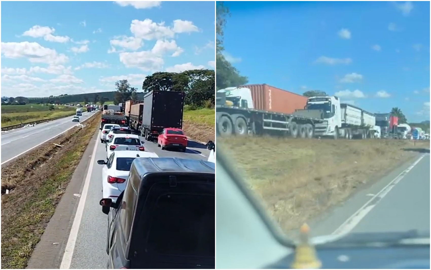 Carreta com produto perigoso tomba e interdita a Rodovia Fernão Dias, em Campanha, MG