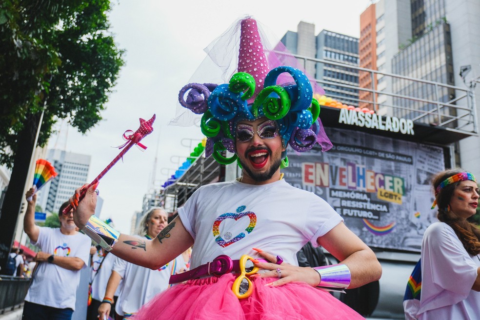 Participante na 29ª Parada do Orgulho LGBT+ de São Paulo — Foto: Luiz Gabriel Franco/g1