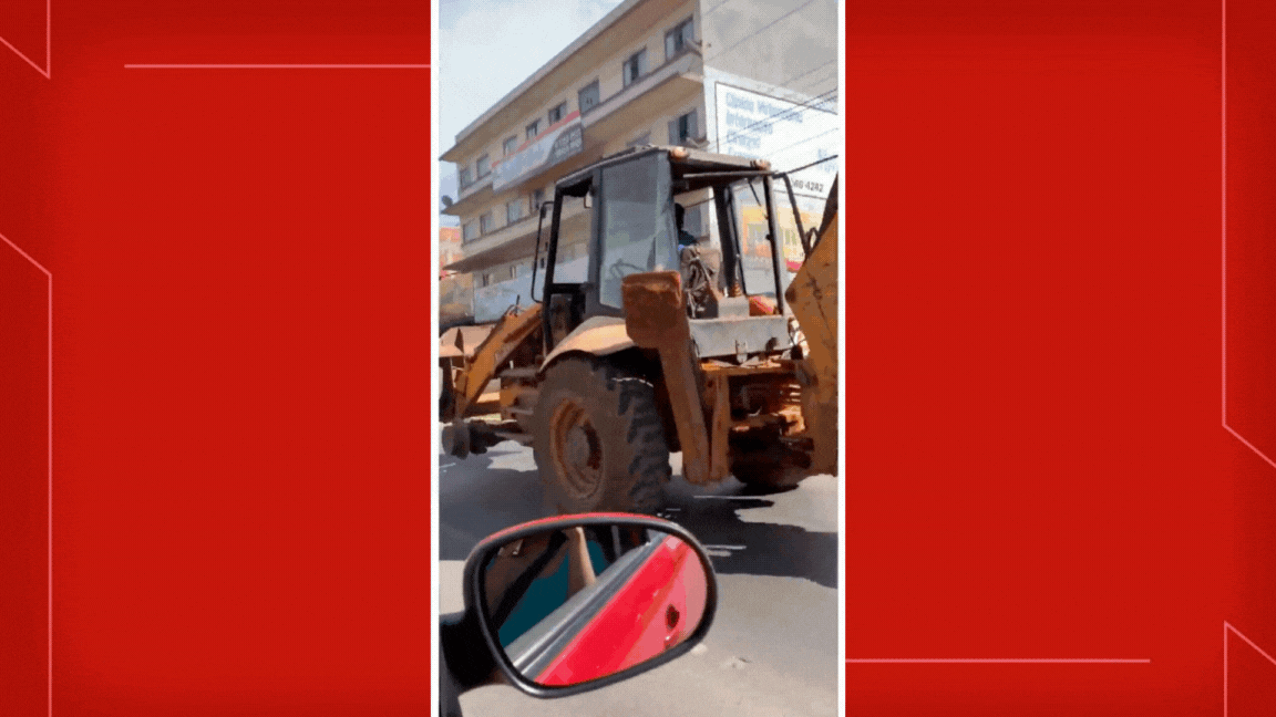 VÍDEO: trator sem roda circula por rua do DF
