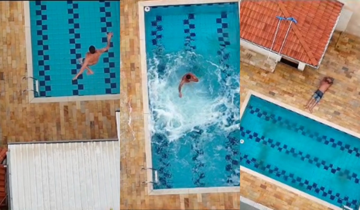 VÍDEO: suspeito armado pula de telhado em piscina durante fuga da polícia no interior de SP