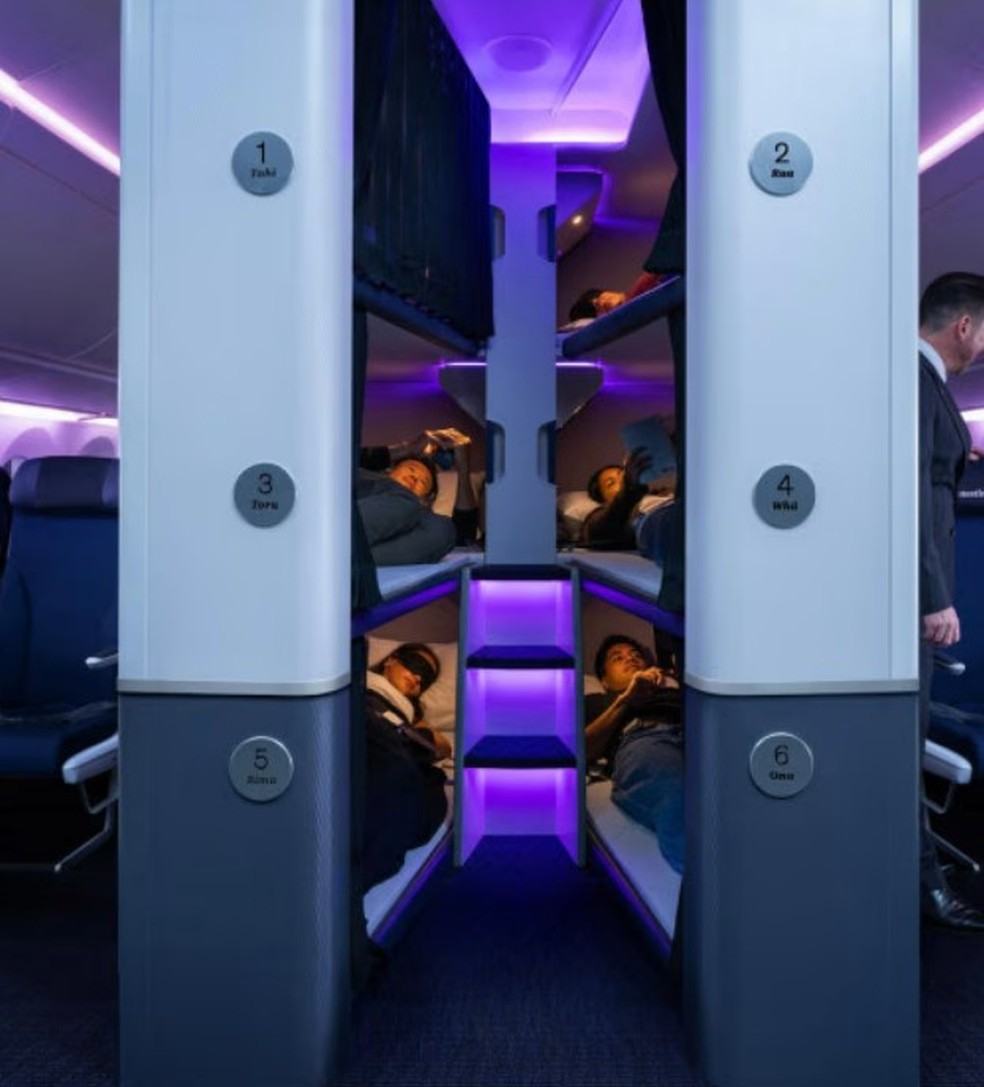 Companhia aérea australiana vai oferecer "capsulas de cochilo" para passageiros — Foto: Divulgação/Air New Zeland