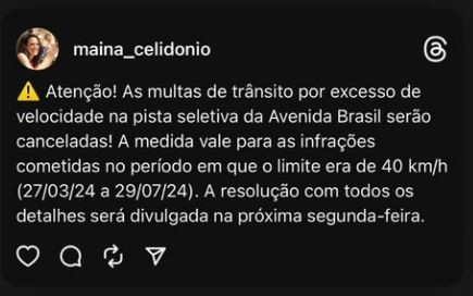 Prefeitura do Rio anuncia o cancelamento de multas por excesso de velocidade aplicadas na seletiva da Av. Brasil durante 4 meses