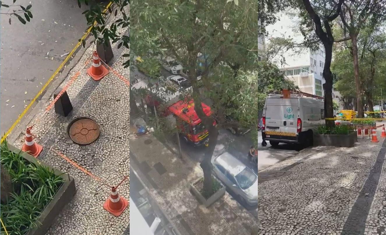 Fumaça branca em bueiros assusta moradores de Copacabana; Light atribui problema a furto de cabos