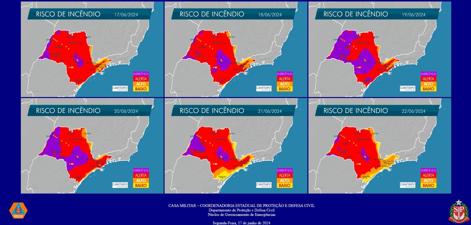 Mapa de Risco de Incêndio da Defesa Civil coloca região de Presidente Prudente em estado de emergência