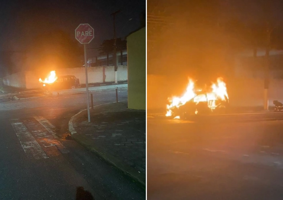 Veículo ficou incendiado na Avenida Helena Maria, na madrugada de domingo (24) — Foto: Reprodução/Redes sociais