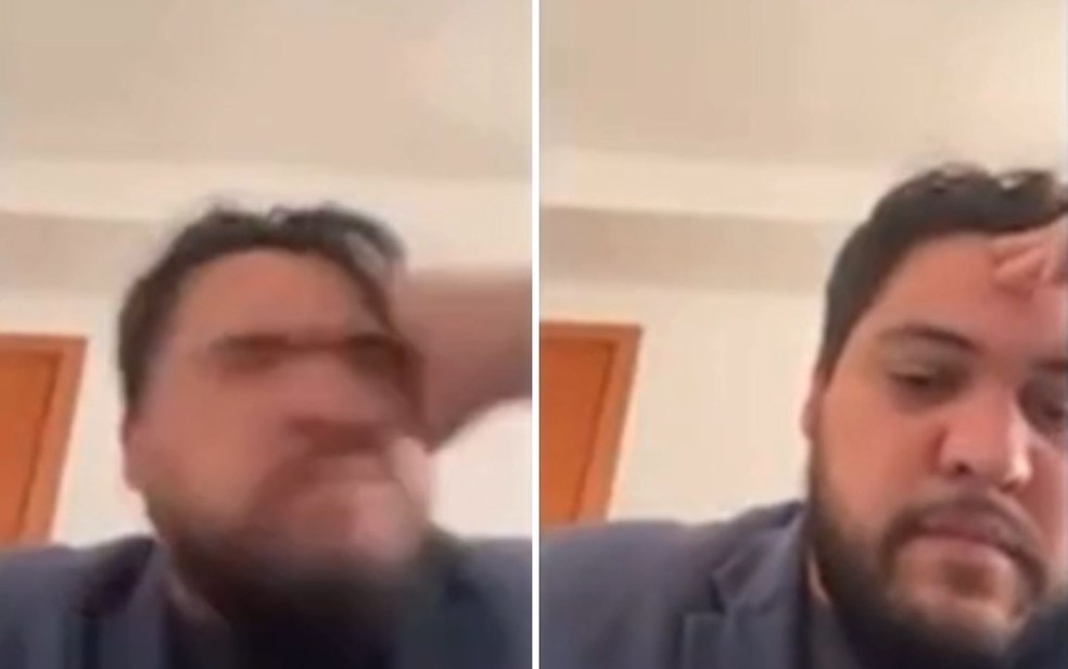 Alan Araújo Dias levou um tapa durante uma vídeoconferência da Vara Criminal de Formosa, Goiás — Foto: Reprodução/TV Anhanguera
