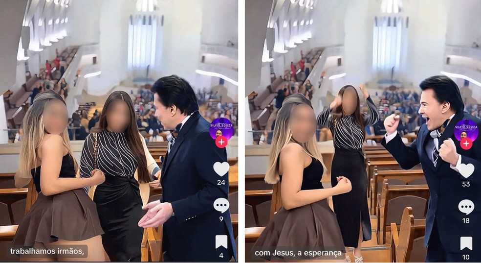Jovem evangélica teve imagem manipulada por deep fake. Influencer usou IA para colocar mulher com roupa curta e Silvio Santos ao lado dela — Foto: Reprodução/Redes sociais