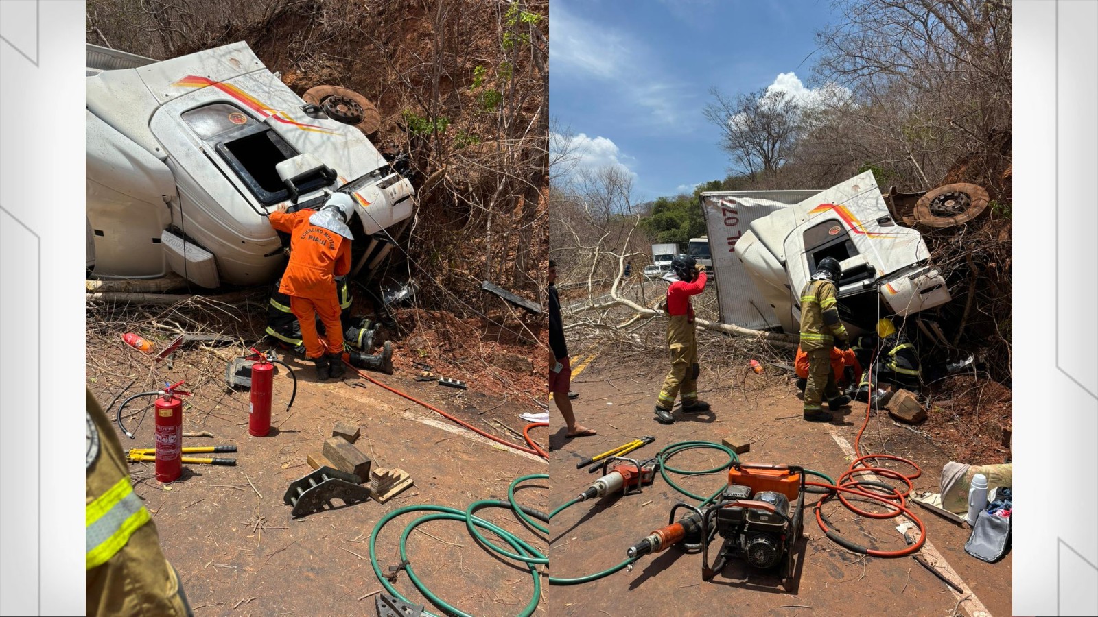 Criança de 2 anos é resgatada de ferragens após caminhão tombar em serra no interior do Piauí