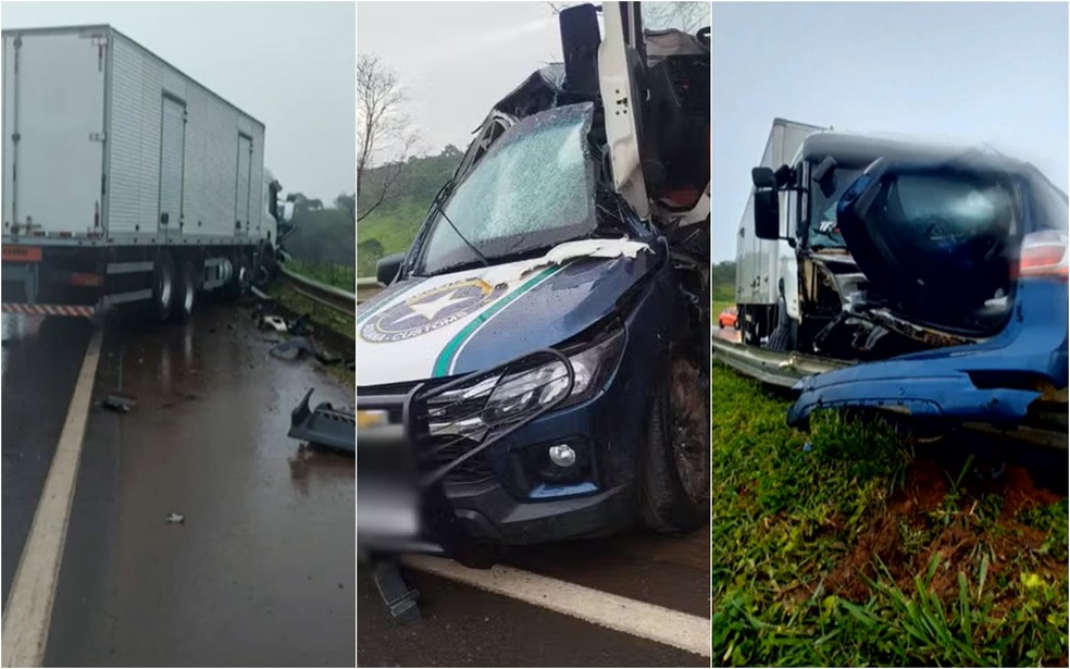 Servidores da Receita Federal morreram após viatura colidir com um caminhão, em Alexânia, Goiás — Foto: Divulgação/Triunfo Concebra