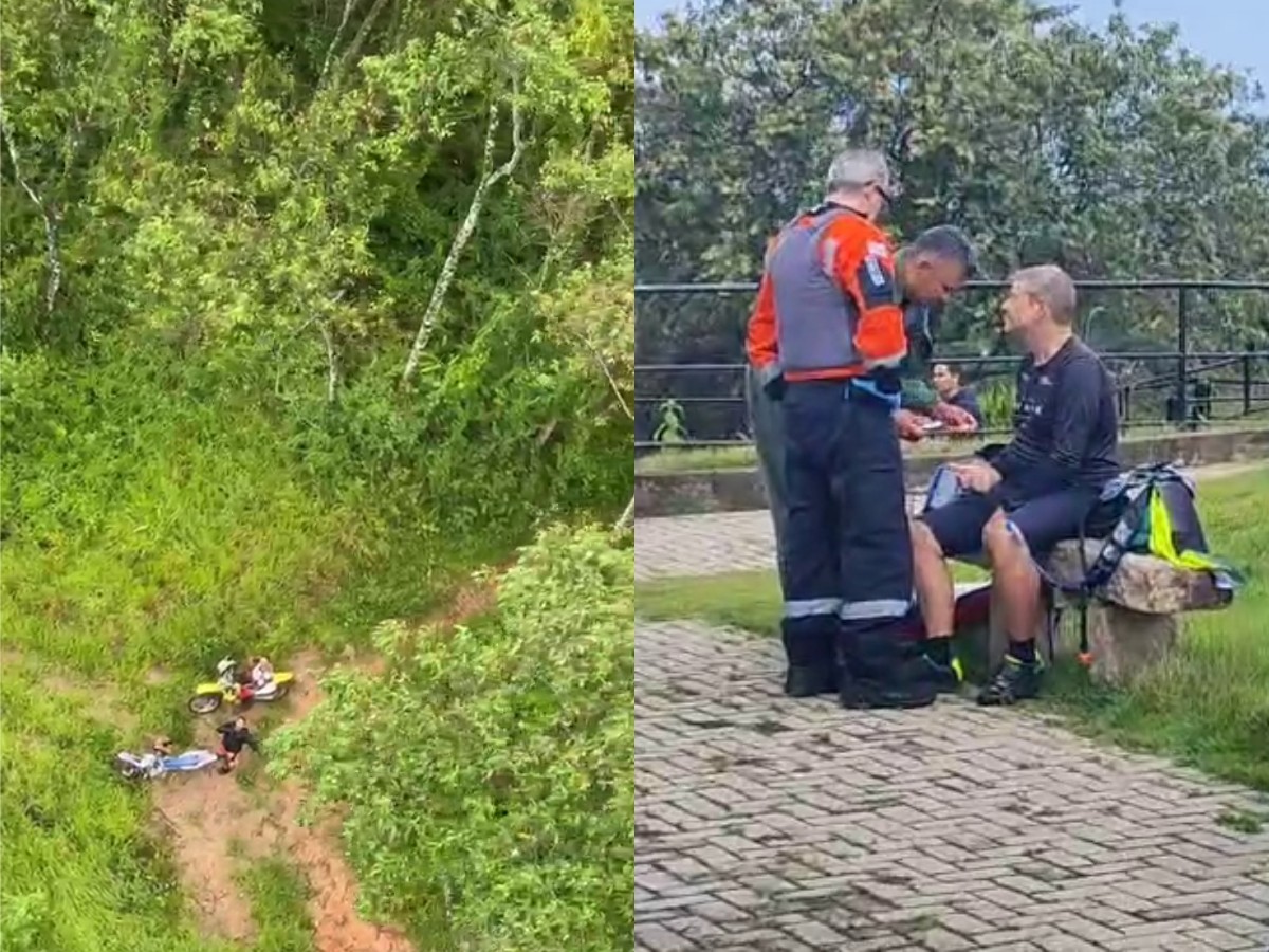 Ciclista se perde em trilha e é resgatado de helicóptero em mata fechada de Campinas; VÍDEO