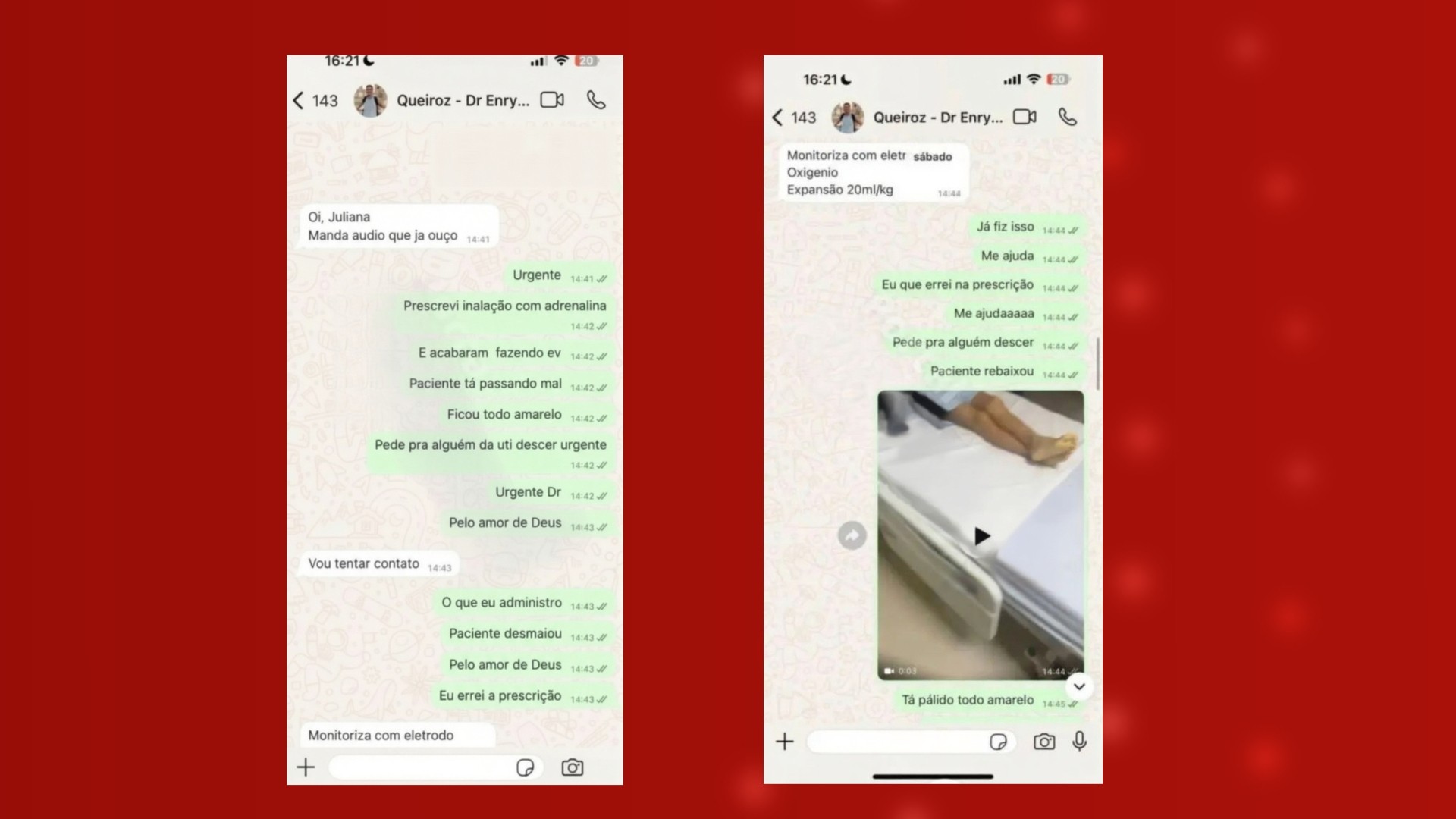 Polícia confirma autenticidade de conversa em que médica admite erro ao prescrever adrenalina em Benício Xavier