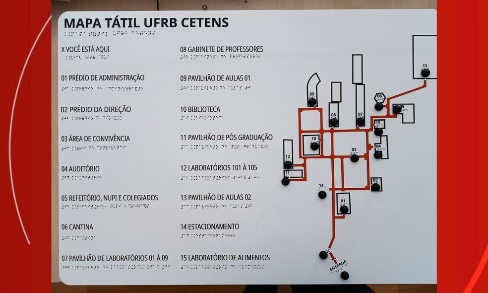 O mapa apresenta os caminhos do campus em relevo — Foto: Arquivo Pessoal