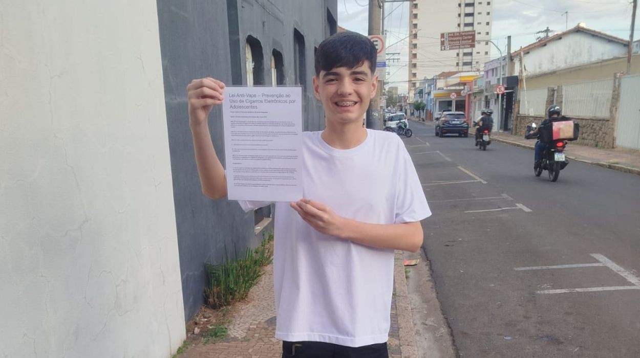 Estudante de 13 anos de Rio Claro é selecionado para apresentar lei contra vapes em Brasília