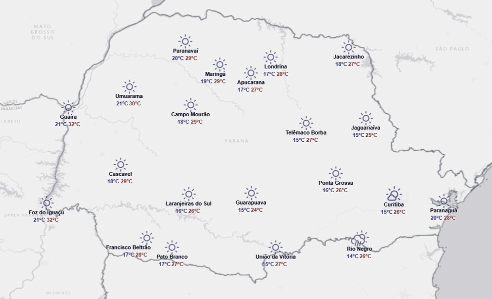 Previsão para sexta-feira, 13 de março — Foto: Reprodução/Simepar