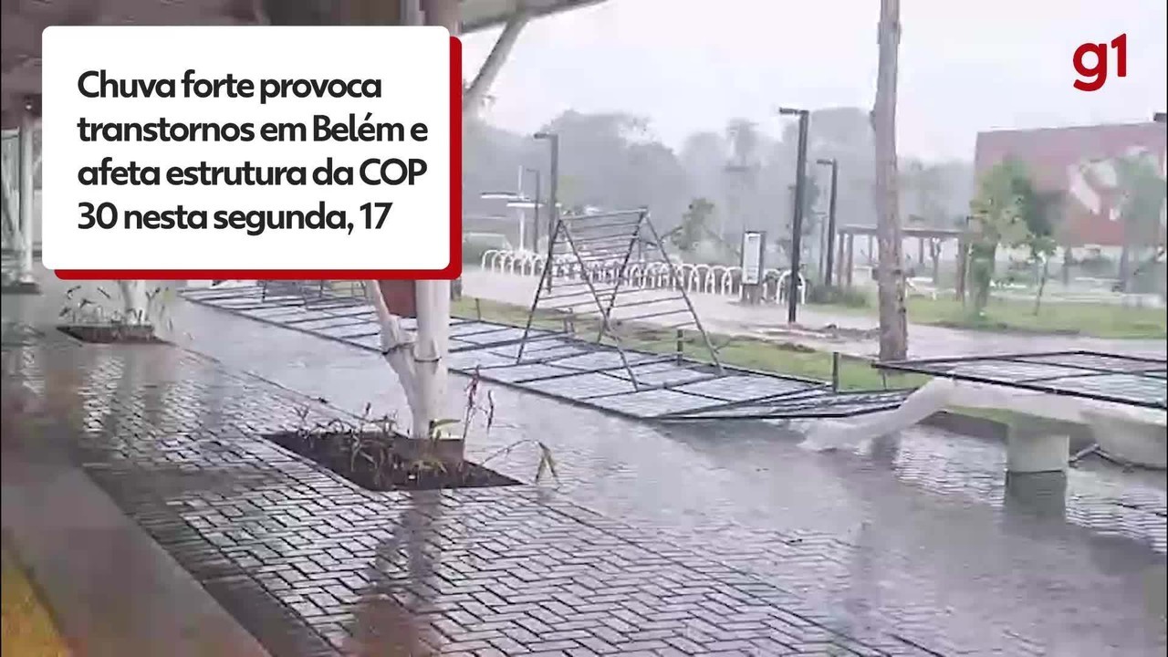 Chuva forte provoca transtornos em Belém e afeta estrutura da COP 30 nesta segunda-feira, 17