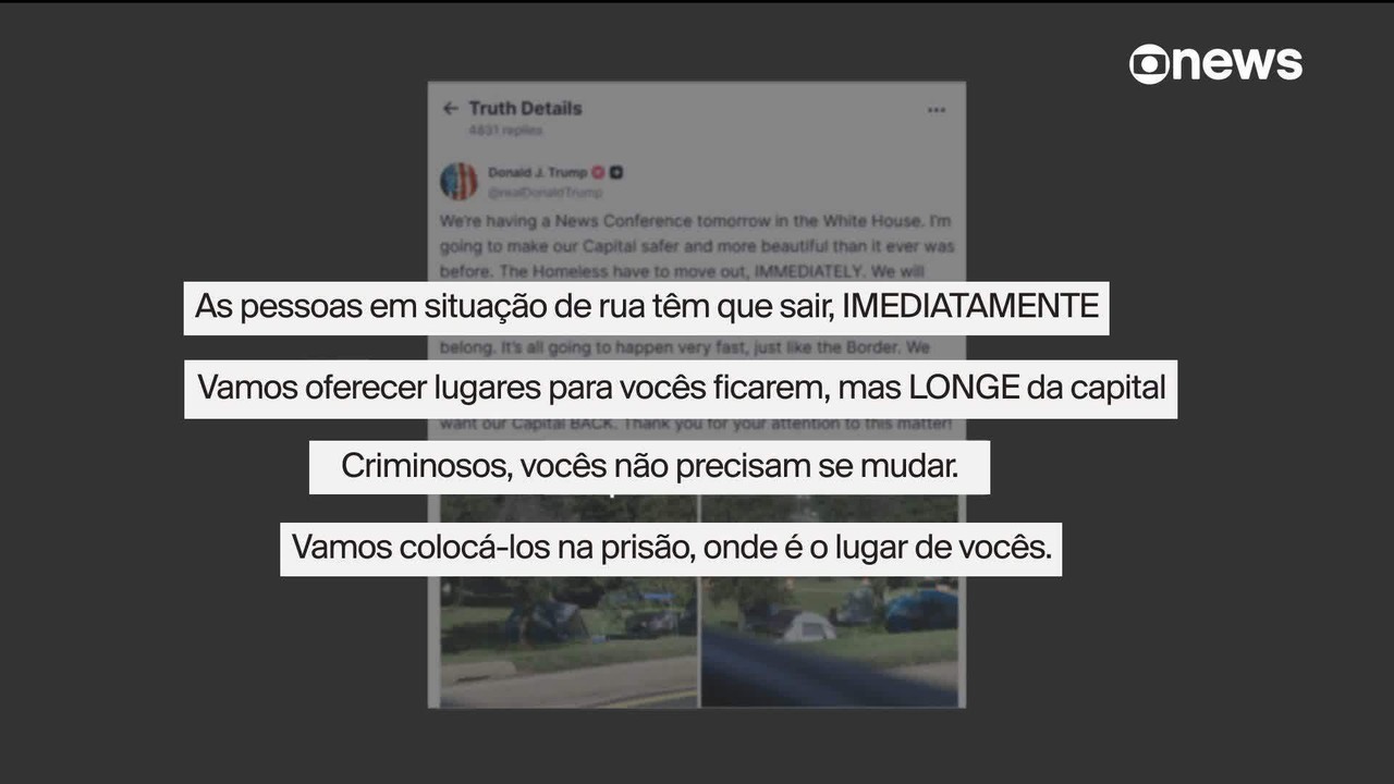 Trump cita Brasília entre capitais violentas ao anunciar que vai federalizar polícia em Washington