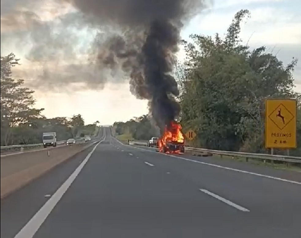 Caminhonete bate na traseira de viatura da Polícia Rodoviária na Rodovia Raposo Tavares, em Caiuá (SP) — Foto: Redes sociais