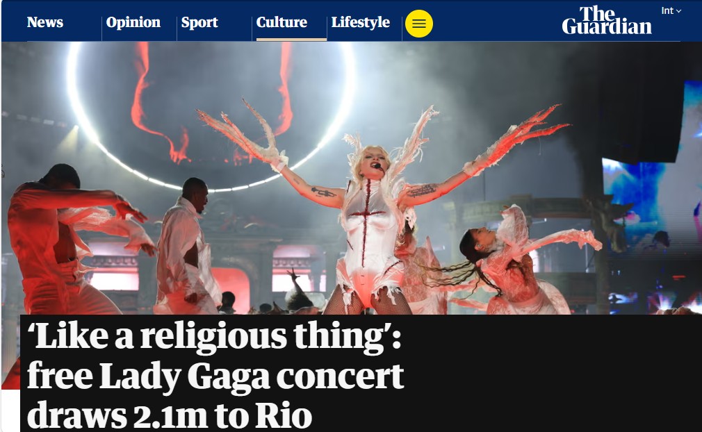 'Eletrizante', 'alegria absoluta': megashow de Lady Gaga em Copacabana repercute na imprensa internacional 