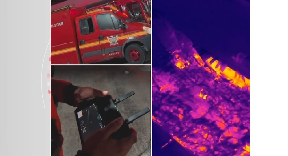 Bombeiros utilizaram drones para encontros focos de incêndio — Foto: Corpo de Bombeiros