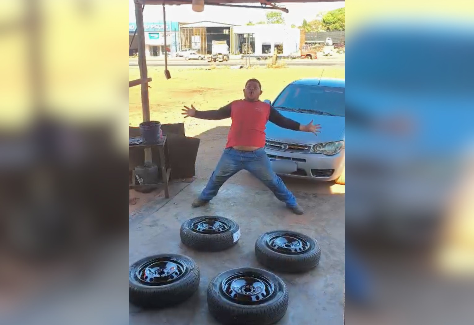 Borracheiro de Paraíso chama atenção ao montar pneus sem ferramentas