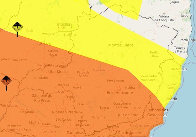 Inmet faz novo aviso de 'perigo' e 'perigo potencial' por tempestades em partes de Minas Gerais