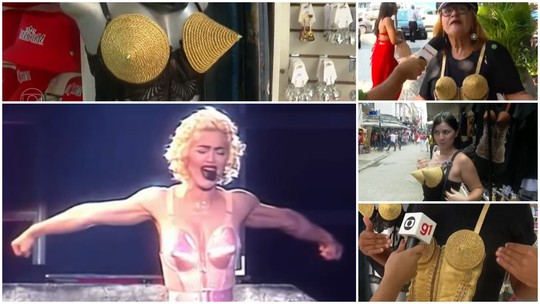 Sutiã usado por Madonna há 30 anos volta a virar hit às vésperas de show - Foto: (GloboNews/Reprodução)