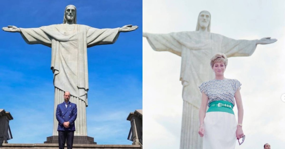 Príncipe reproduziu foto da mãe no Rio de Janeiro — Foto: Chris Jackson/Getty Images⁠ e Antonio Scorza/AFP via Getty Images⁠