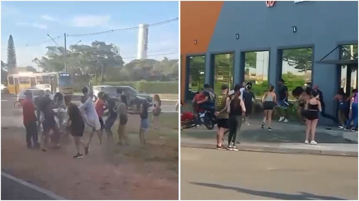 VÍDEO: briga envolvendo várias pessoas é registrada em rua no interior de SP; quatro fazem B.O