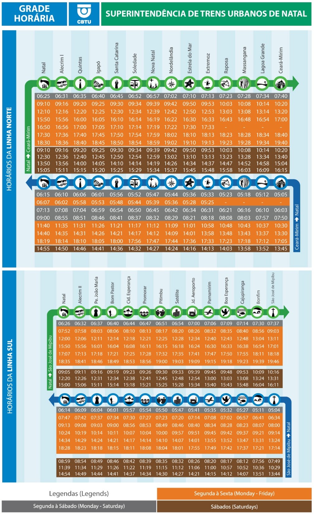 Grade horária de trens na Grande Natal a partir da próxima segunda (22) — Foto: CBTU