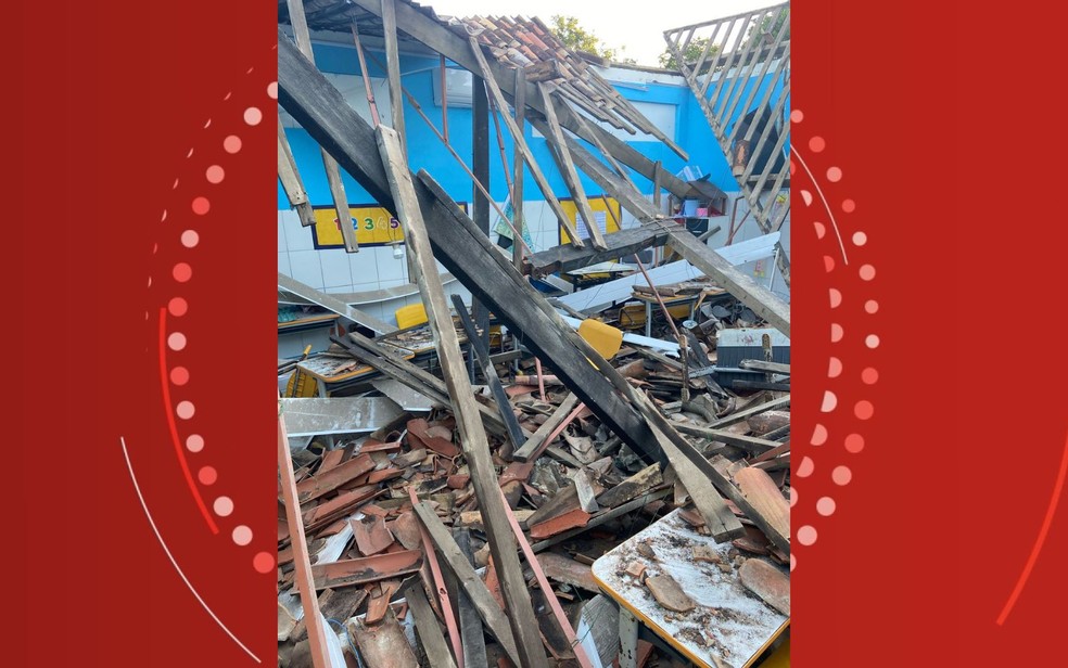 Teto de escola desaba e deixa feridos em Itaparica — Foto: Blog do Valente