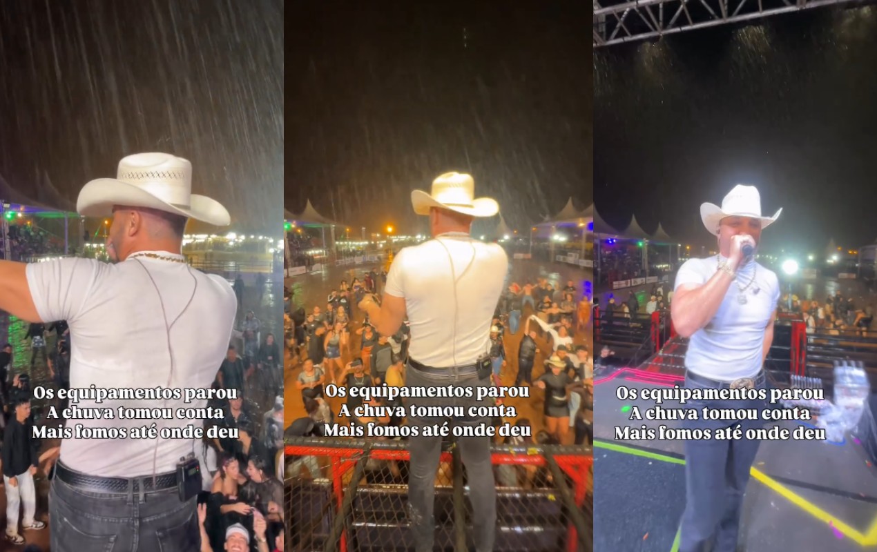 Chuva forte interrompe show da dupla Brenno & Matheus em rodeio no interior de SP 