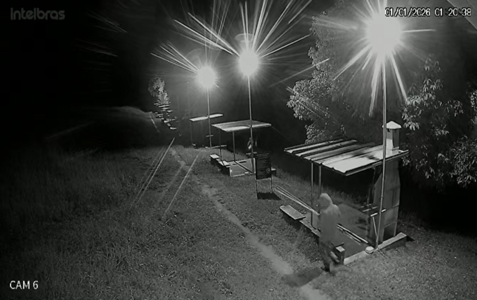 Depois de furtar dinheiro e objetos usados para a pesca, o trio retirou o cartão de memória das câmeras de segurança — Foto: Reprodução/Câmera de segurança