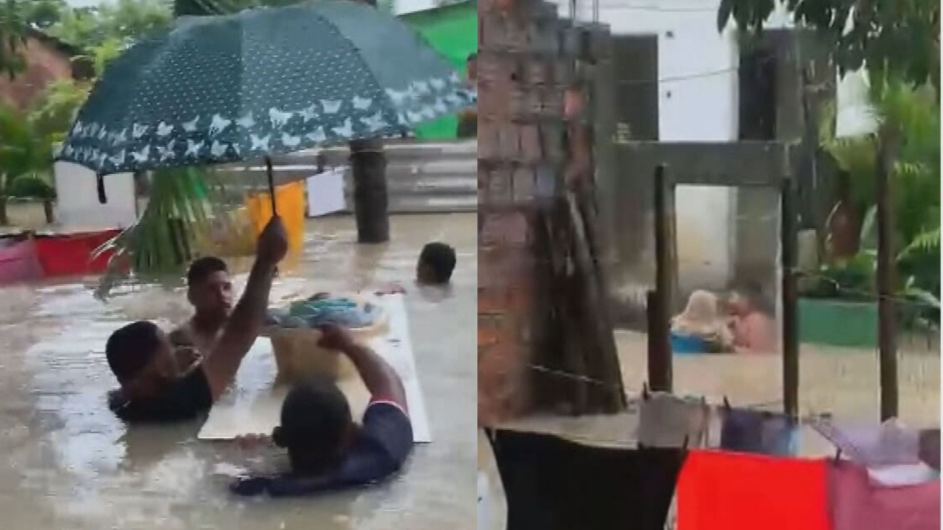 Bebê e criança são resgatados dentro de bacias em inundação em Olinda; VÍDEO