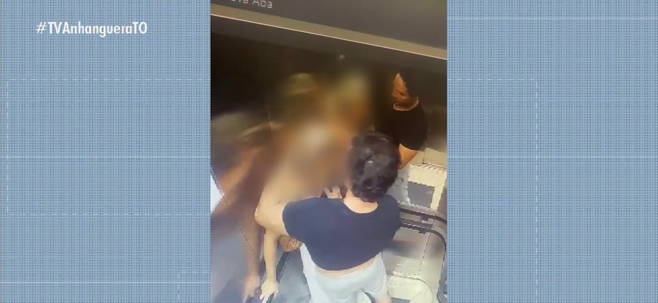 Câmera registra momento em que suspeito de agressão puxa namorada de elevador em hotel de Palmas