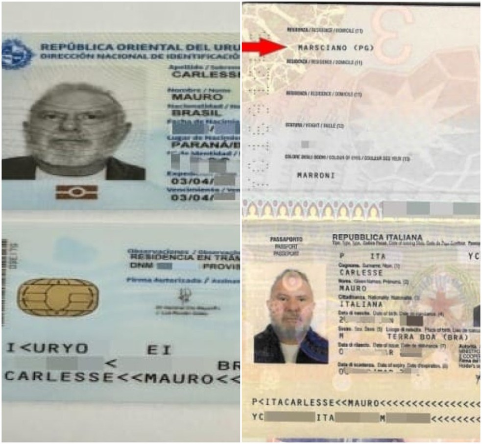 Identidade uruguaia e passaporte italiano de Carlesse fundamentaram pedido de prisão — Foto: Reprodução