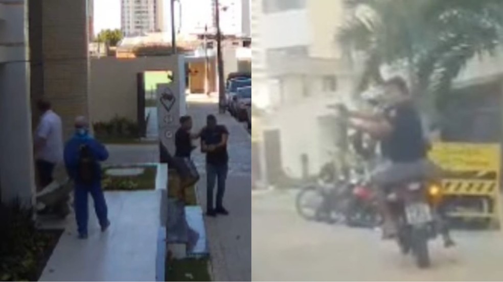 Criminosos assaltam homens em frente a condomínio no bairro Cocó, em Fortaleza. — Foto: Reprodução