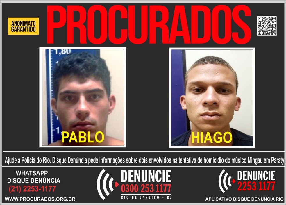Polícia Civil divulga cartaz a procura de envolvidos em ataque a tiros a Mingau em Paraty — Foto: Divulgação/Polícia Civil