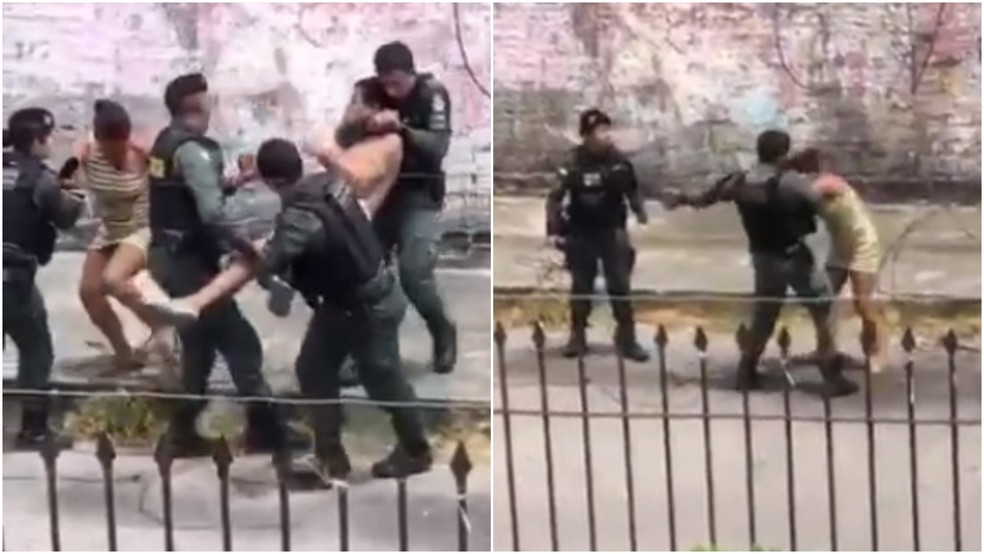 Policial agride mulher com chute e sequência de socos em Fortaleza — Foto: Reprodução