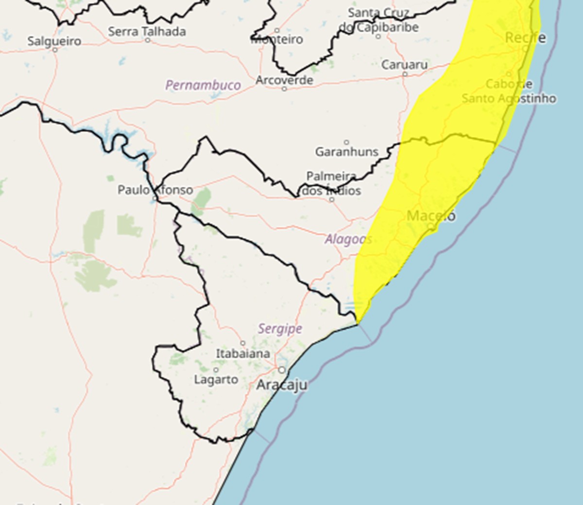 Inmet emite alerta de chuvas intensas para 47 municípios de Alagoas nesta sexta-feira (27)