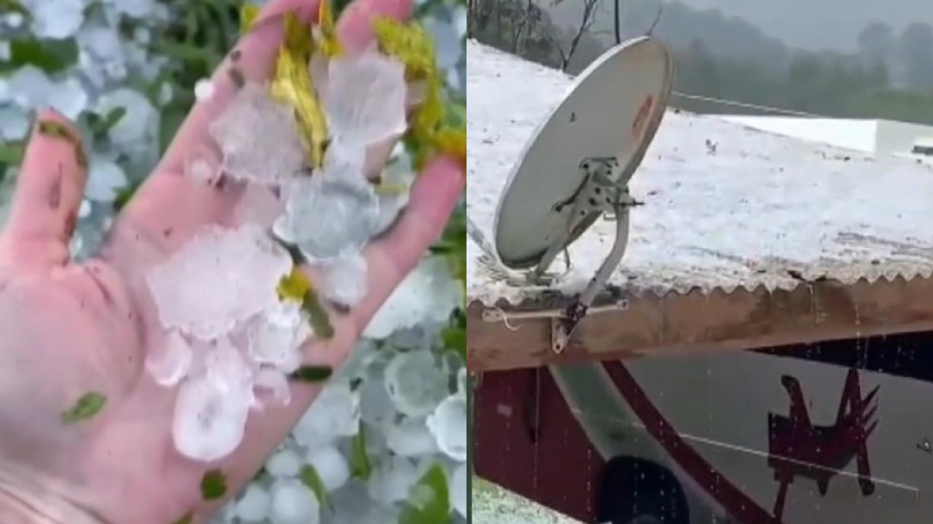 VÍDEO: Chuva de granizo deixa gramado e telhado de casa completamente cobertos no Paraná