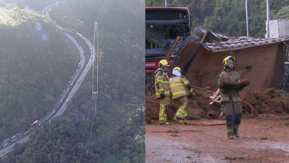 Reflexos do acidente e atendimento do Corpo de Bombeiros — Foto: Reprodução/TV Globo