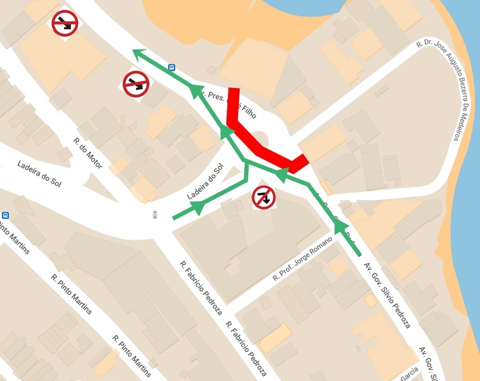 STTU divulgou mapa para ilustrar como ficará o fluxo de veículos na região durante a interdição da rotatória — Foto: Divulgação/STTU