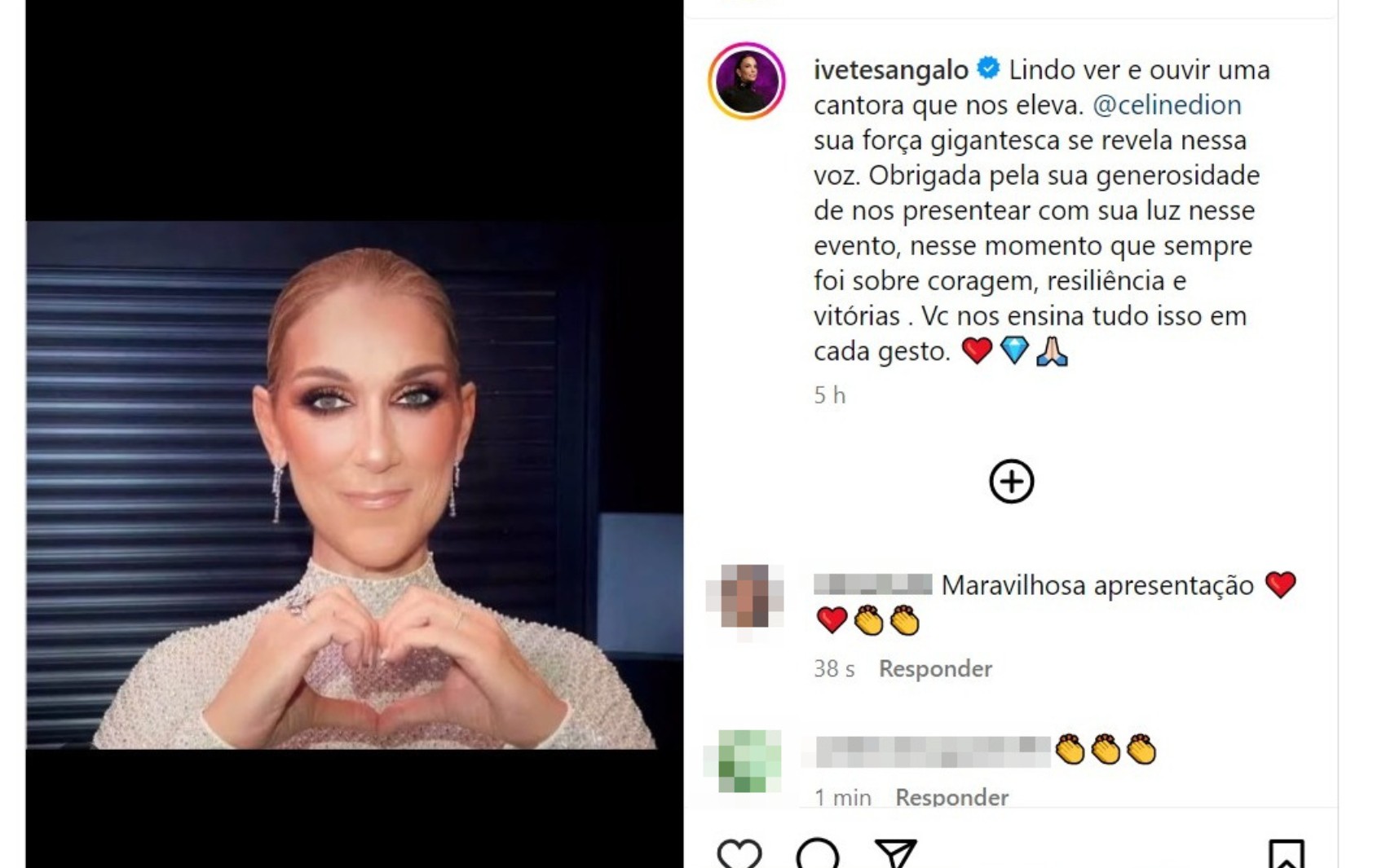 Ivete Sangalo reage a apresentação emocionante de Céline Dion na abertura das Olimpíadas: 'força gigantesca se revela nessa voz'