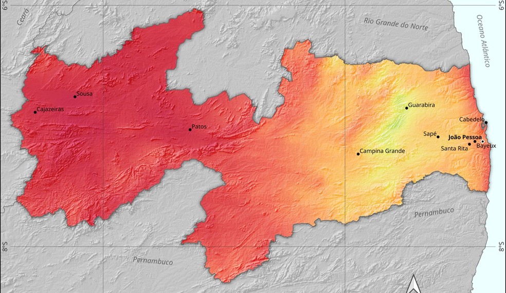 Atlas Solarimétrico da Paraíba aponta Sertão como uma das regiões com maior irradiação solar do país. — Foto: Reprodução/Atlas Solarimétrico da Paraíba