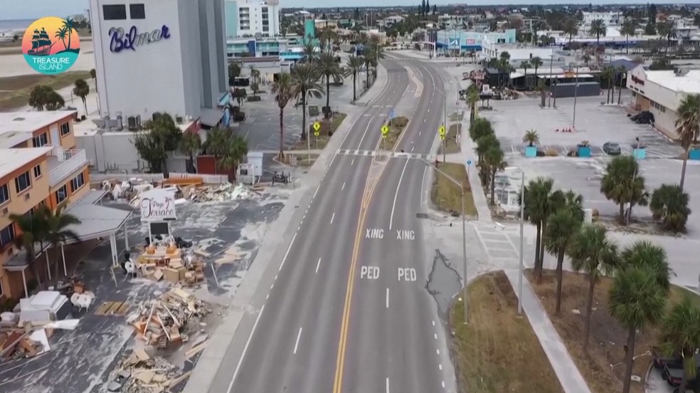 Ruas vazias em Treasure Island, na região de Tampa (Flórida), antes da chegada do furacão Milton — Foto: The City of Treasure Island, Florida/Reuters