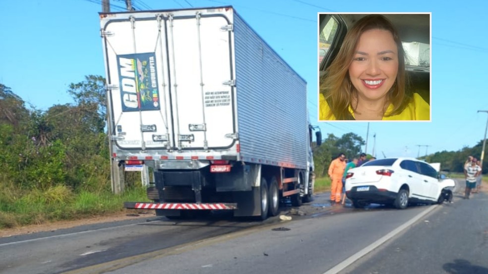 A dentista Gleiciana Rocha Lins, de 46 anos, morreu após bater o carro em um caminhão na CE-253, em Pacajus. — Foto: Arquivo pessoal