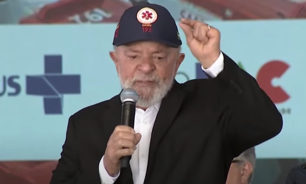 O presidente Lula durante discurso em Sorocaba (SP); petista disse que isenção do IR para quem ganha até R$ 5 mil será encaminhada ao Congresso na próxima terça — Foto: Reprodução/Canal Gov